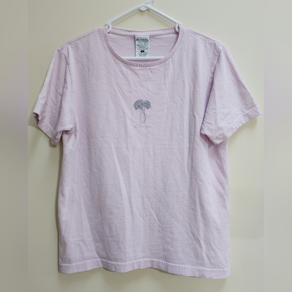 Vintage Columbia Spellout Lavender Graphic T-shirt Flower Vase Cotton Women's M